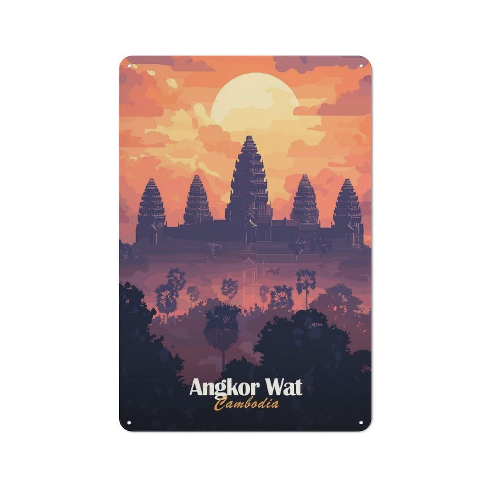 Angkor Wat Sunset Tin Sign 30x20cm, Vintage Home Bar Decor for Cafe, Pub, Workshop Or Home Bar, for Relaxed Wall Styling
