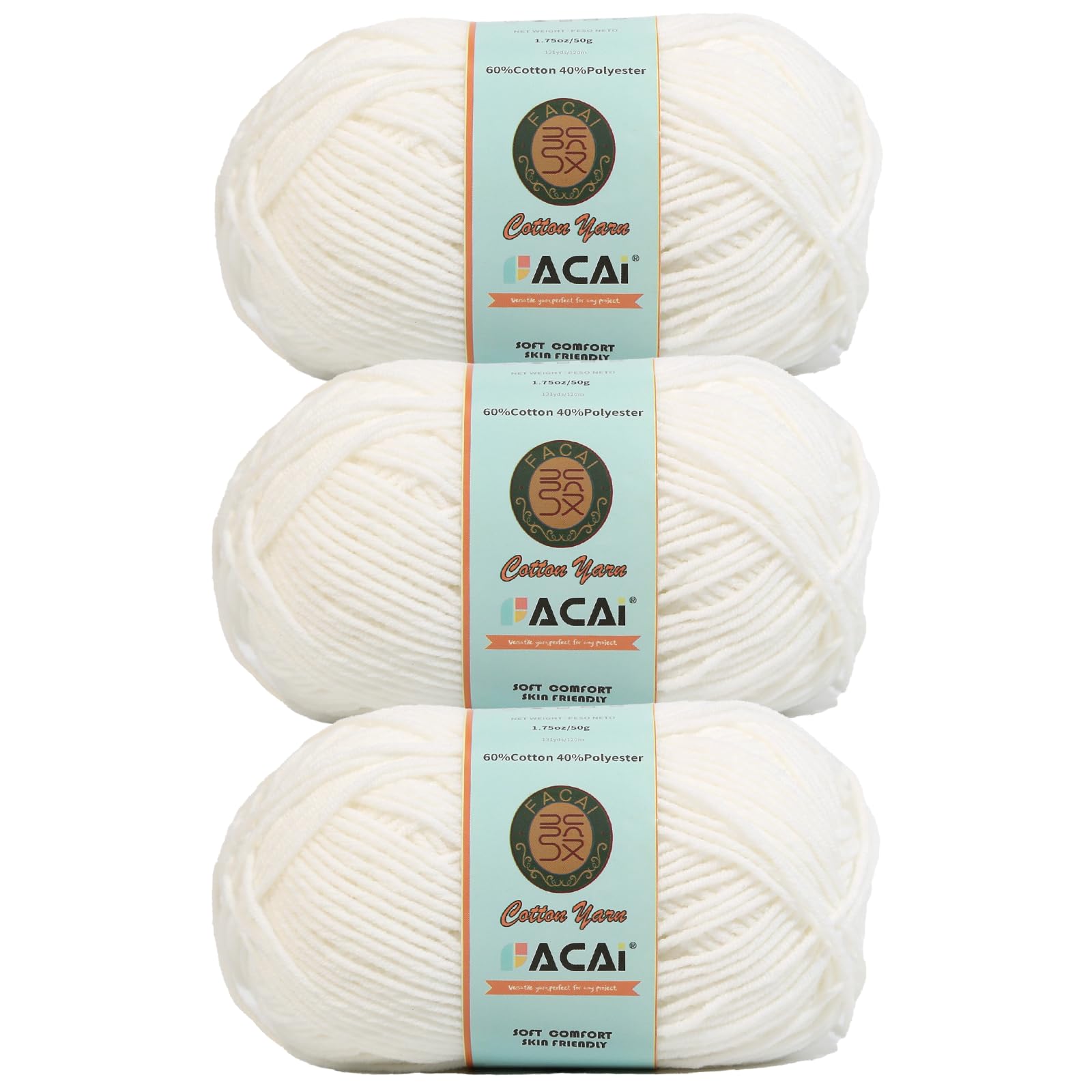 Facai 4 Ply Mercerized Cotton Yarn White