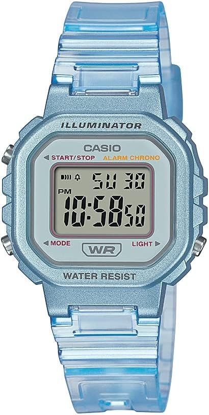 Illuminator Alarm Chronograph Clear Blue Digital Watch LA-20WHS-2A, Transparent Blue