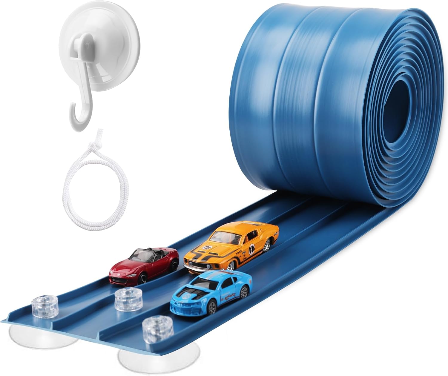 3-Lane Flexible Race Track for Kids 15ft Race Car Track Compatible with Diecast 1/64 Scale Cars, Flexible Car Track Race Ramp Toy with Strong Suction Cups