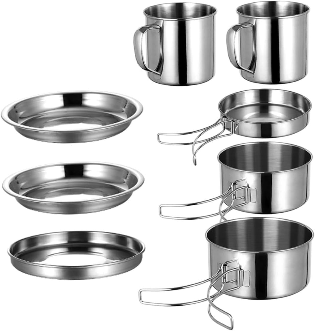 1Set Portable Camping Cookware Stainless Steel Cooking Tools for Hiking Backpacking Picnics Outdoor Cooking Lightweight Space Saving Design for Easy Travel
