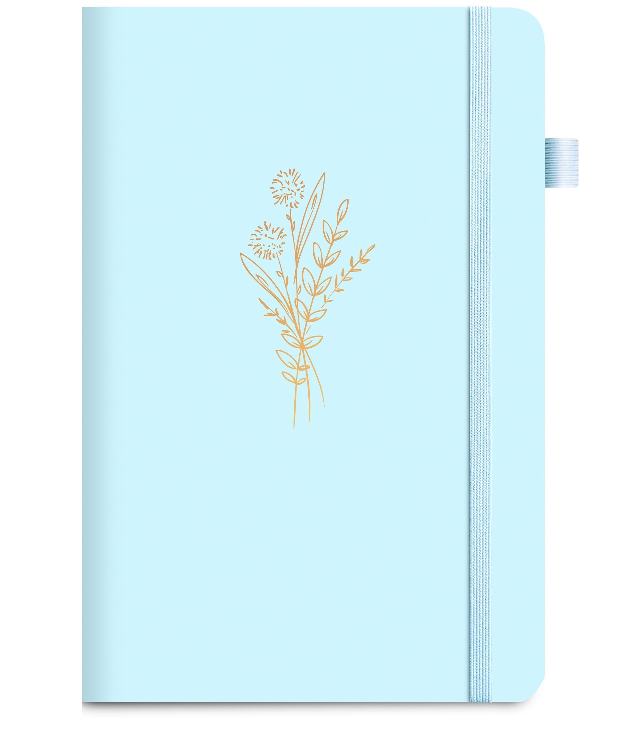 Lined Journal Notebook for Women Cute Leather Journaling Notebooks for Writing 192 Pages A5 Hardcover Aesthetic Floral Diary, 5.7 x 8.3 in, Blue