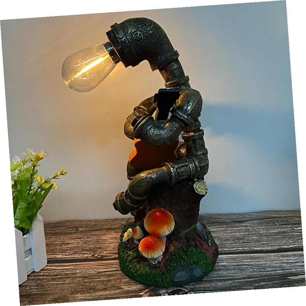 DOITOOL Solar Roboter Gartendeko Solarleuchte Mit Resin Figur Vintage Rohrdesign Wetterfest Für Außenbeleuchtung Und Gartenparty