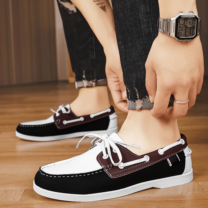 Men's Loafers - Classic Casual Lace-Up Shoes Boat Shoes Round Toe, Rubber Sole, PU Upper, Retro Style for Spring/Summer/Autumn4