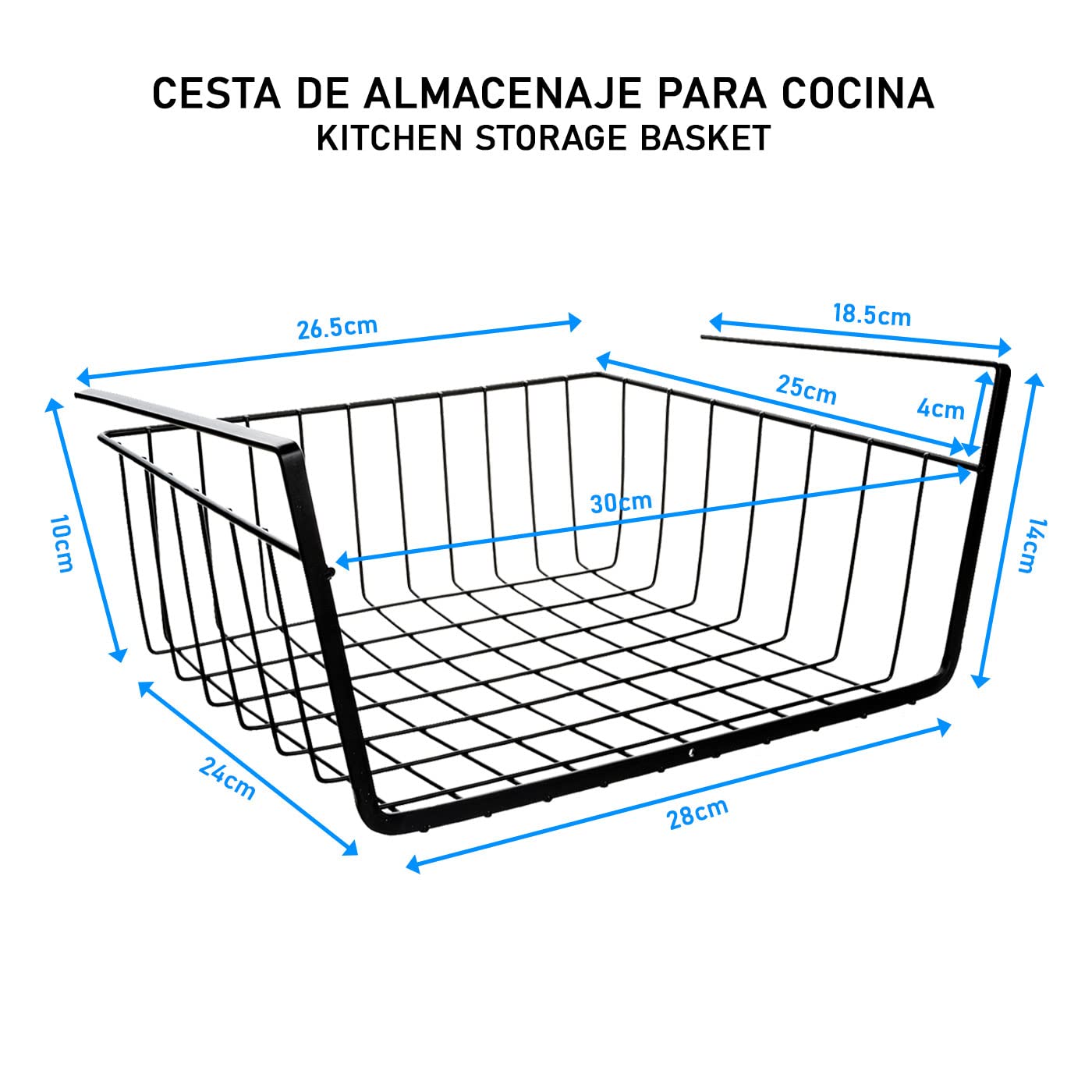 Confezione da 2 cestini portaoggetti da cucina sotto ripiano cestello in metallo per armadi da cucina 30 x 24,5 x 14 cm cestino appeso sotto mensola
