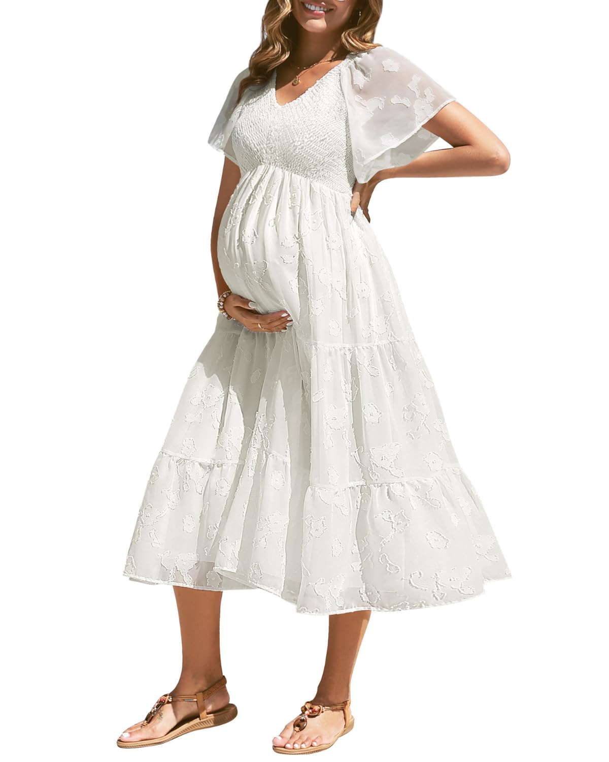 Snapklik.com : Baby Shower Dress Maternity White Pregnancy Photoshoot Summer Flowy Boho Midi Flutter Sleeve Wedding Dresses 2025 Snapklik.com : Baby Shower Dress Maternity White Pregnancy Photoshoot Summer Flowy Boho Midi Flutter Sleeve Wedding Dresses 2025