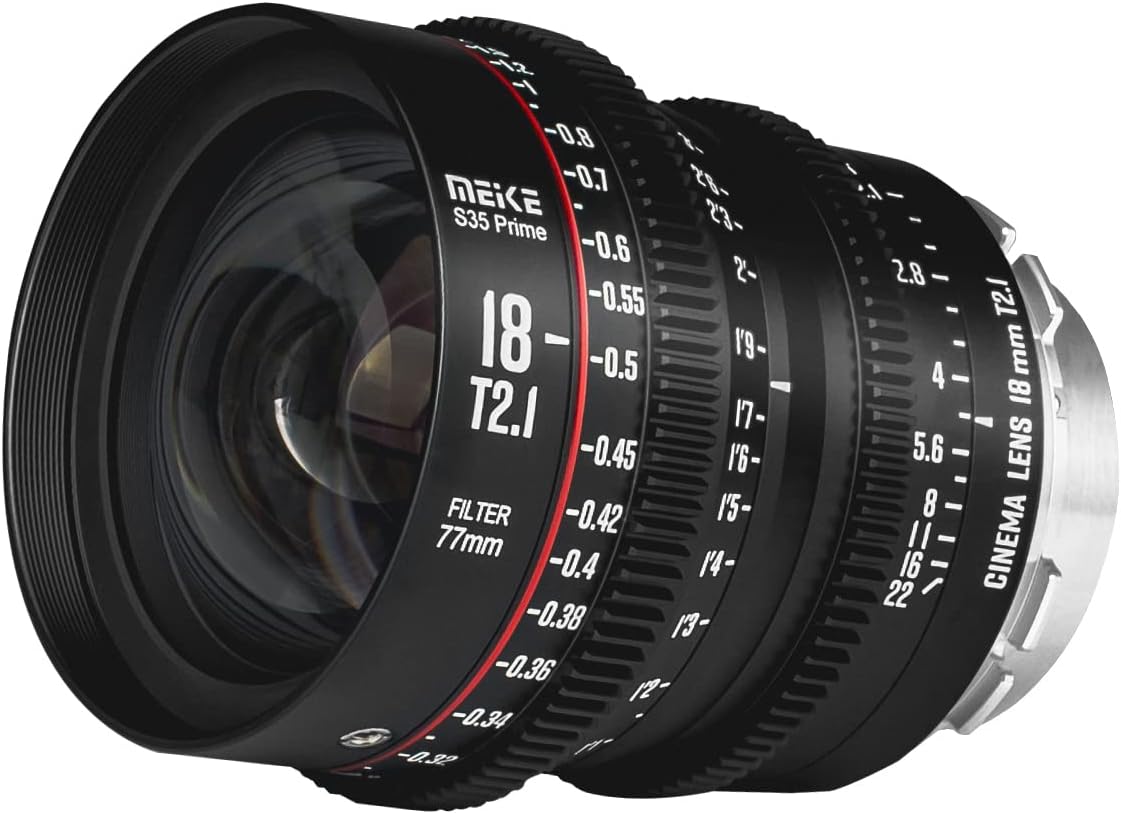 Meike 18mm T2.1 Super 35 Prime Manual Focus Cinema Lens for PL-Mount Cine Camera Compatible with C700 PL, ARRI Amira, Alexa Mini etc.