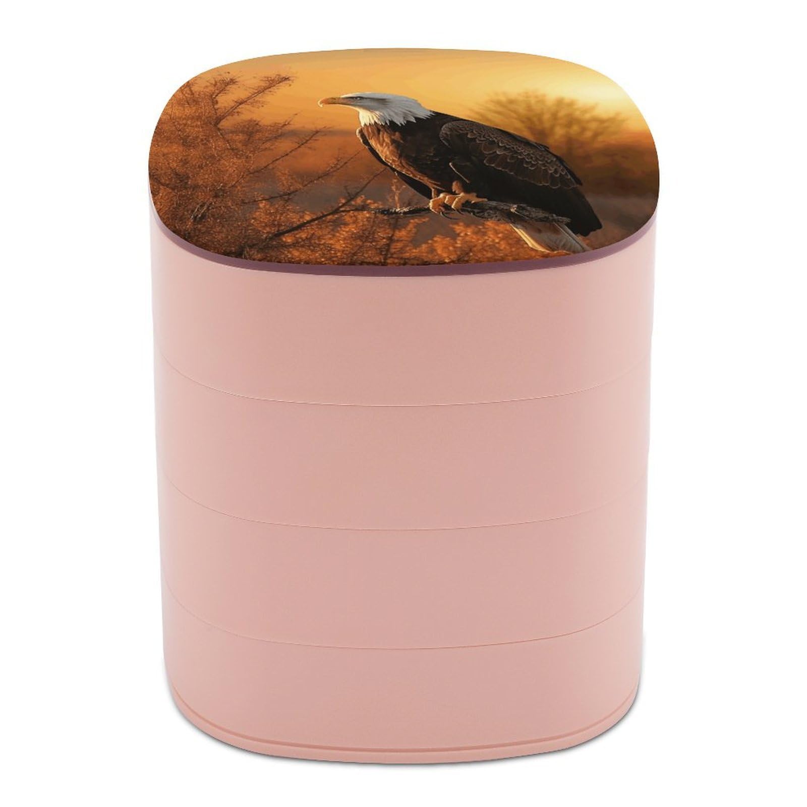 VstaDank Golden Sunset Bald Eagle Jewelry Organizer Small Travel Earring Storage Box with Mirror 4-Layer Rotating Travel Jewelry Tray Case with Lid Large Capacity Jewellery Holder Case