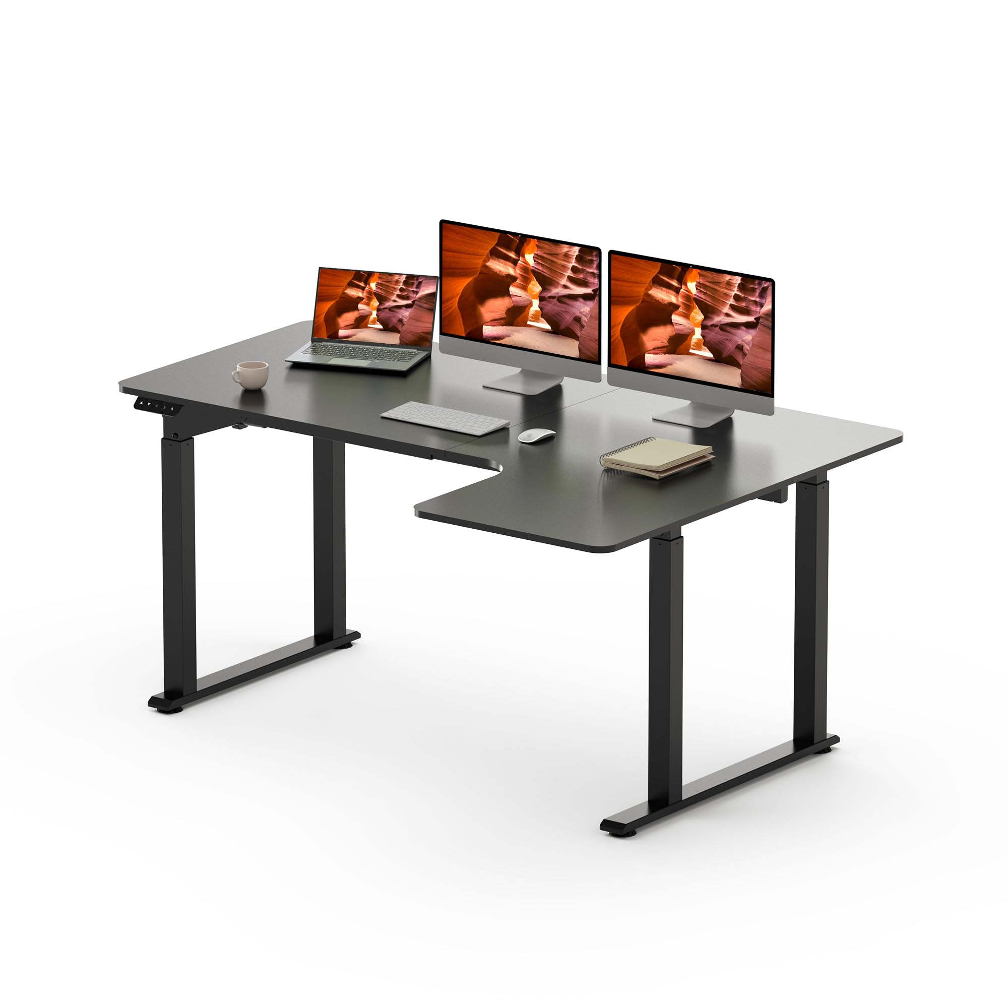 4 Legs Standing Desk with Dual Motor, Large 63x43 L Shaped Electric Adjustable Height Corner Desk with Splice Board, Stand Up Desk Home Office Computer Workstation, Black