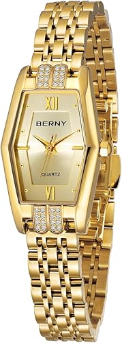 BERNY Relojes de oro para mujer, delicado hexágono, reloj de pulsera de cuarzo para mujer, correa de acero inoxidable, reloj analógico de moda,
