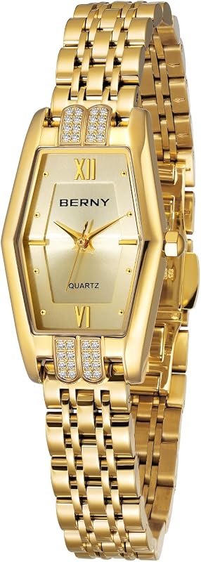 BERNY Gold Watches for Women, Dainty Hexagon Ladies Quartz Wrist Watches | All Stainless Steel, Analog Display, 3AMT Waterproof, Fashion Bracelet Style, Luxury Present for Ladies