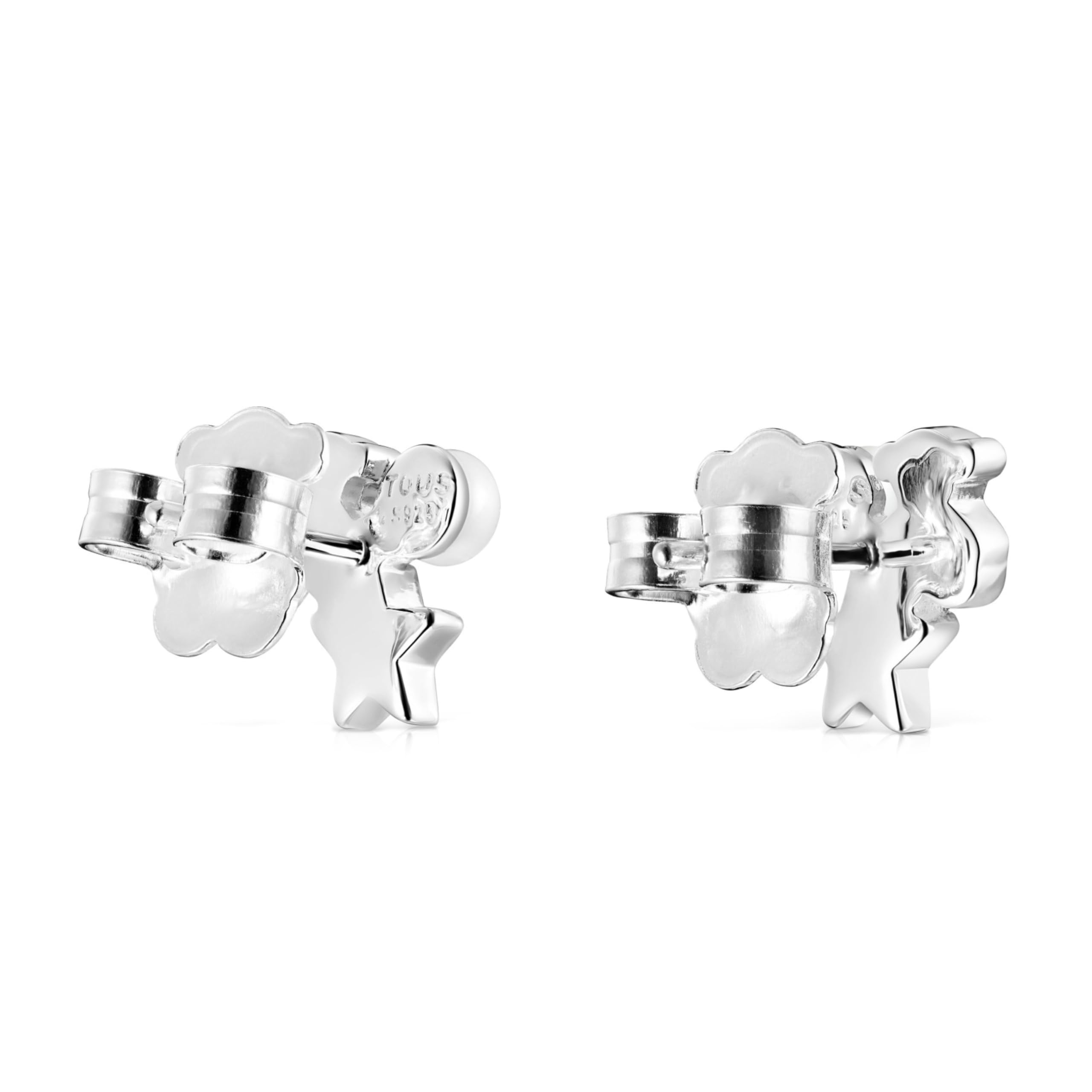 TOUS Pendientes de Plata de Primera Ley para Mujer con Motivo Oso, con Cierre de Presión, Fino y Elegante, Colección Nocturne