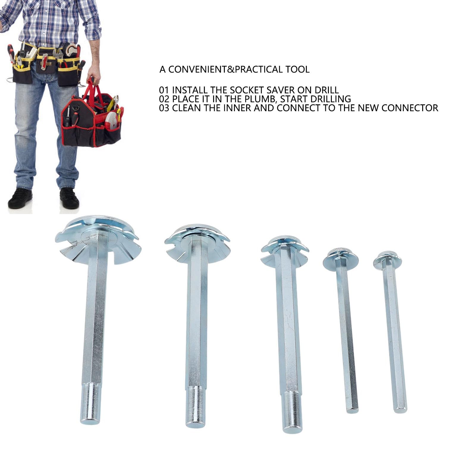 XHTLLO PVC Pipe Reamer, PVC Socket Saver Set, High Speed Steel Plumbing Fitting Saver Bits, Efficient Socket Savers for Removing Broken PVC Pipes (5PCS)