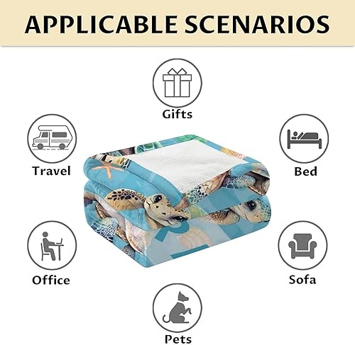 Miniatura 6 de Manta de tortuga marina personalizada con nombre, suave, mullida y cálida, manta pequeña de 40 x 50 pulgadas para sofá, sofá, bonita manta azul para