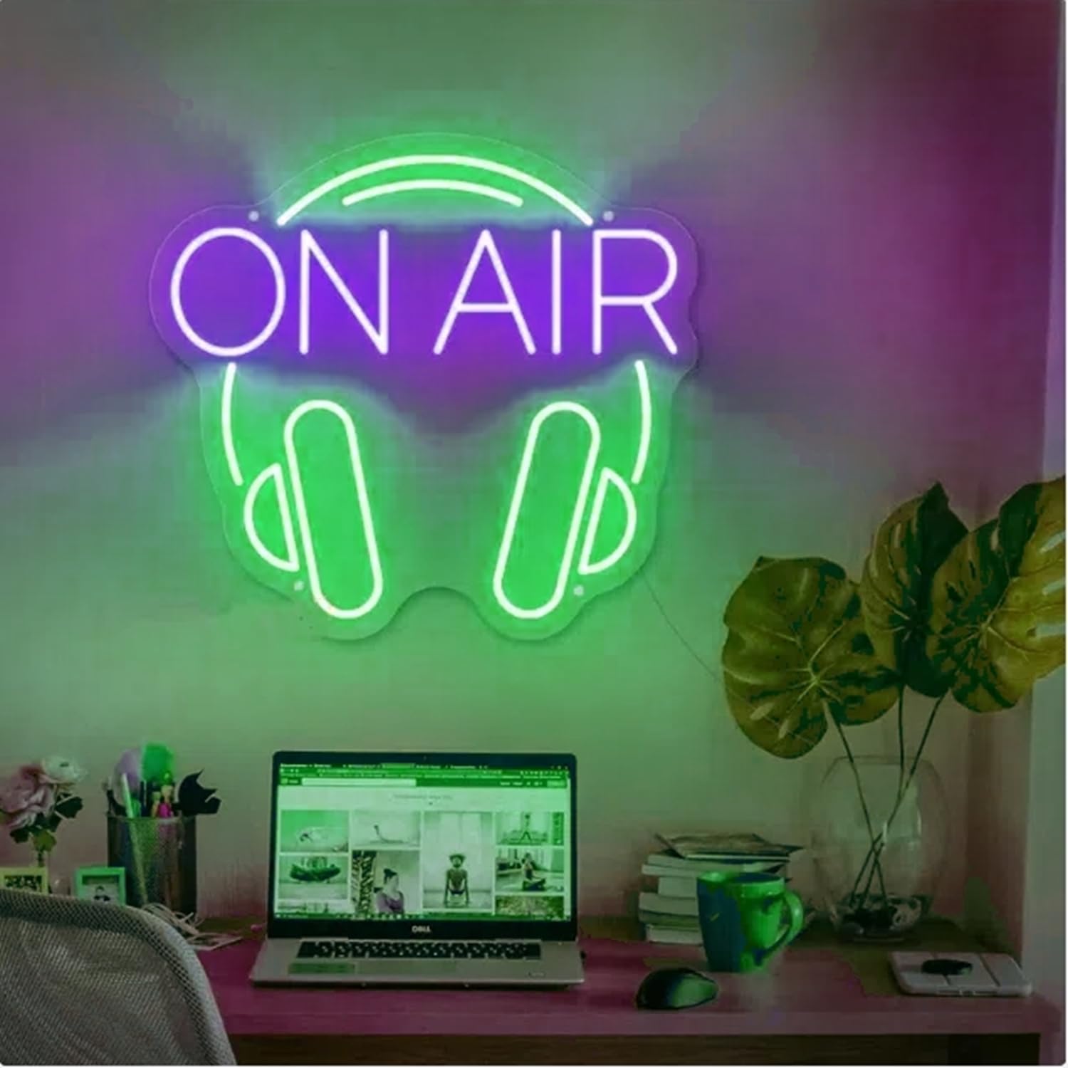 On Air with Headphone Neon Light Sign for Twitch,Tiktok,YouTube Streamers/Gamers Lover, On Air LED Recording Sign with Hanging Chain and Dimmable Switch for Studio,Wall,Bedroom,Game Room Decor