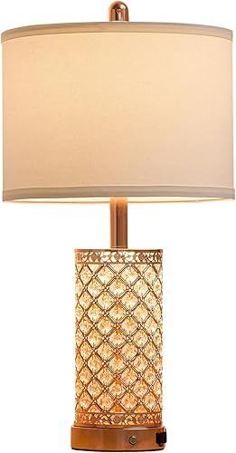 Miniatura 7 de Lámparas de mesa de cristal regulables de 3 vías con 2 puertos USB y salidas de CA para sala de estar, lámpara retro para mesita de noche, lámpara