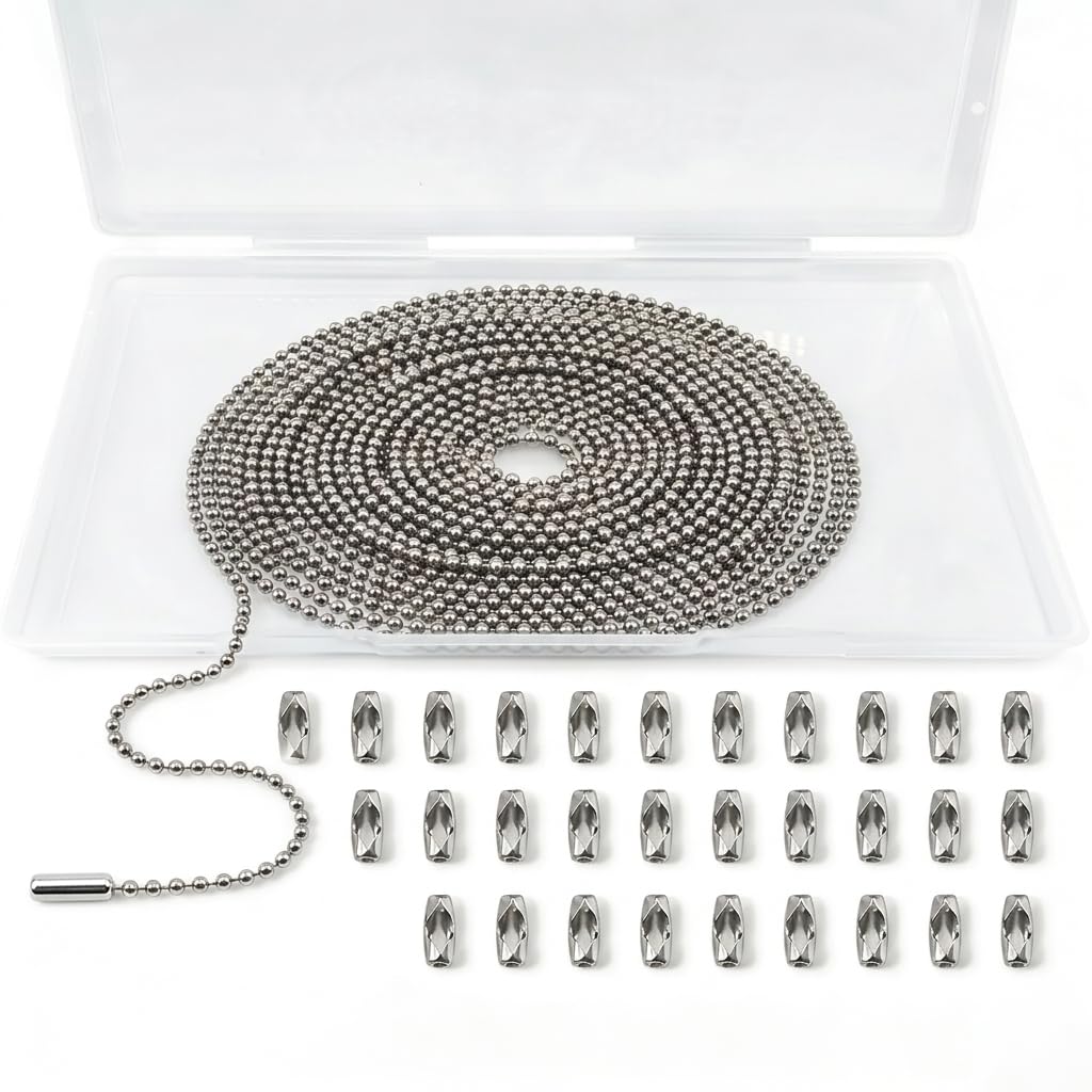 33 Feet Ball Chain Necklace, 2.4mm Ball Bead Chain with 30 Pieces Connectors Clasps, Metal Ball Chain for Dog Tag, Ceiling Fan Pull Chain Extender,