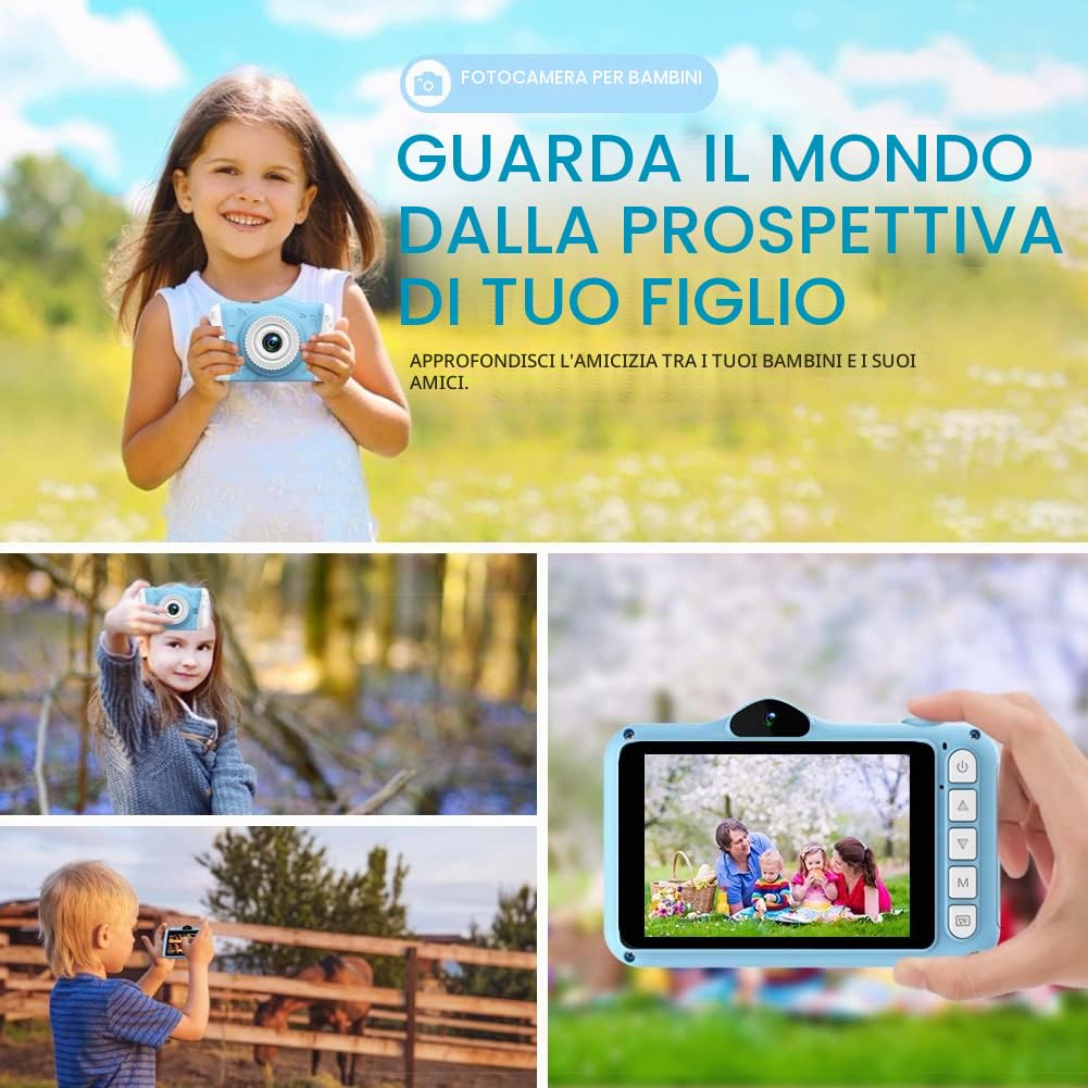 Macchina Fotografica Bambini, Fotocamere Digitali per Bambini con 3,5 Pollici Grande Schermo 1080P HD 12MP Incluso 32GB SD Card USB Ricaricabile per Ragazze Ragazzi Compleanno Natale Regali Giocattoli