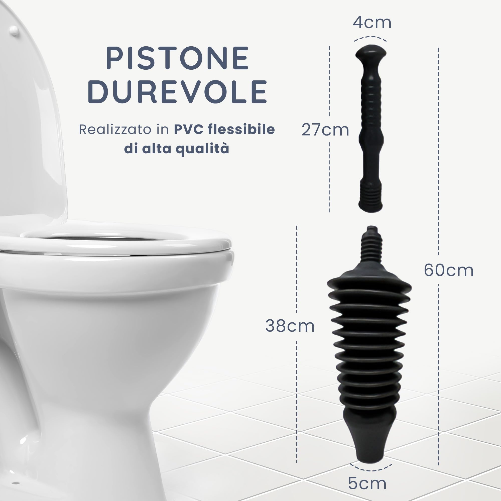 CUQOO Pulitore flessibile e resistente per WC con testa, senza sforzo e potente, per bagno, cucina, lavandini, vasche da bagno e docce, in stile commerciale (piccolo)