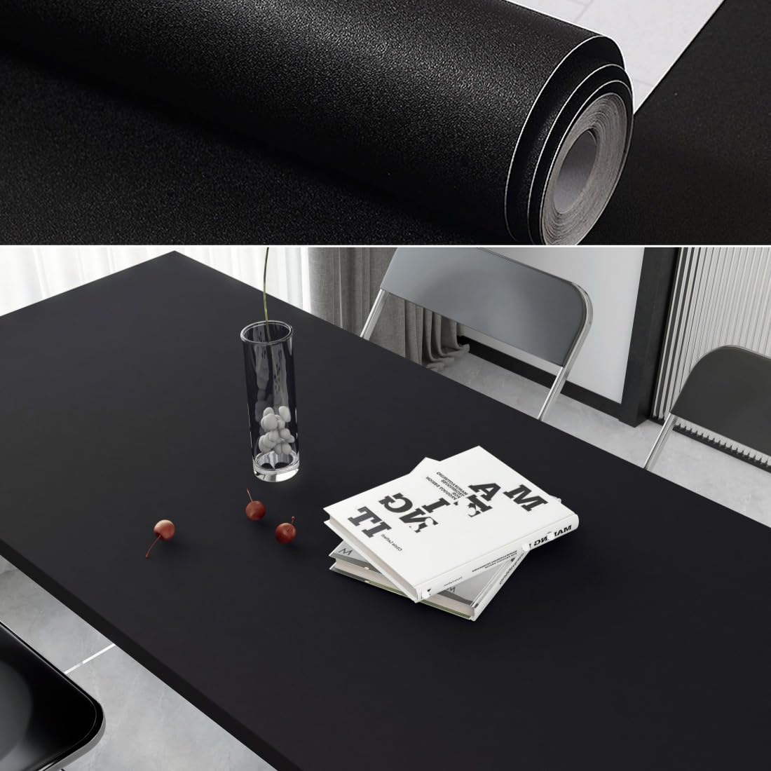 80cm×3m, Black Vinyl Wrap for Furniture Stickers, Black Vinyl Self Adhesive, Matt Finish Sticky Back Plastic Roll, Plastic Wrap for Furniture Makeover, Durable Contact Paper Self Adhesive Wallpaper — image 1