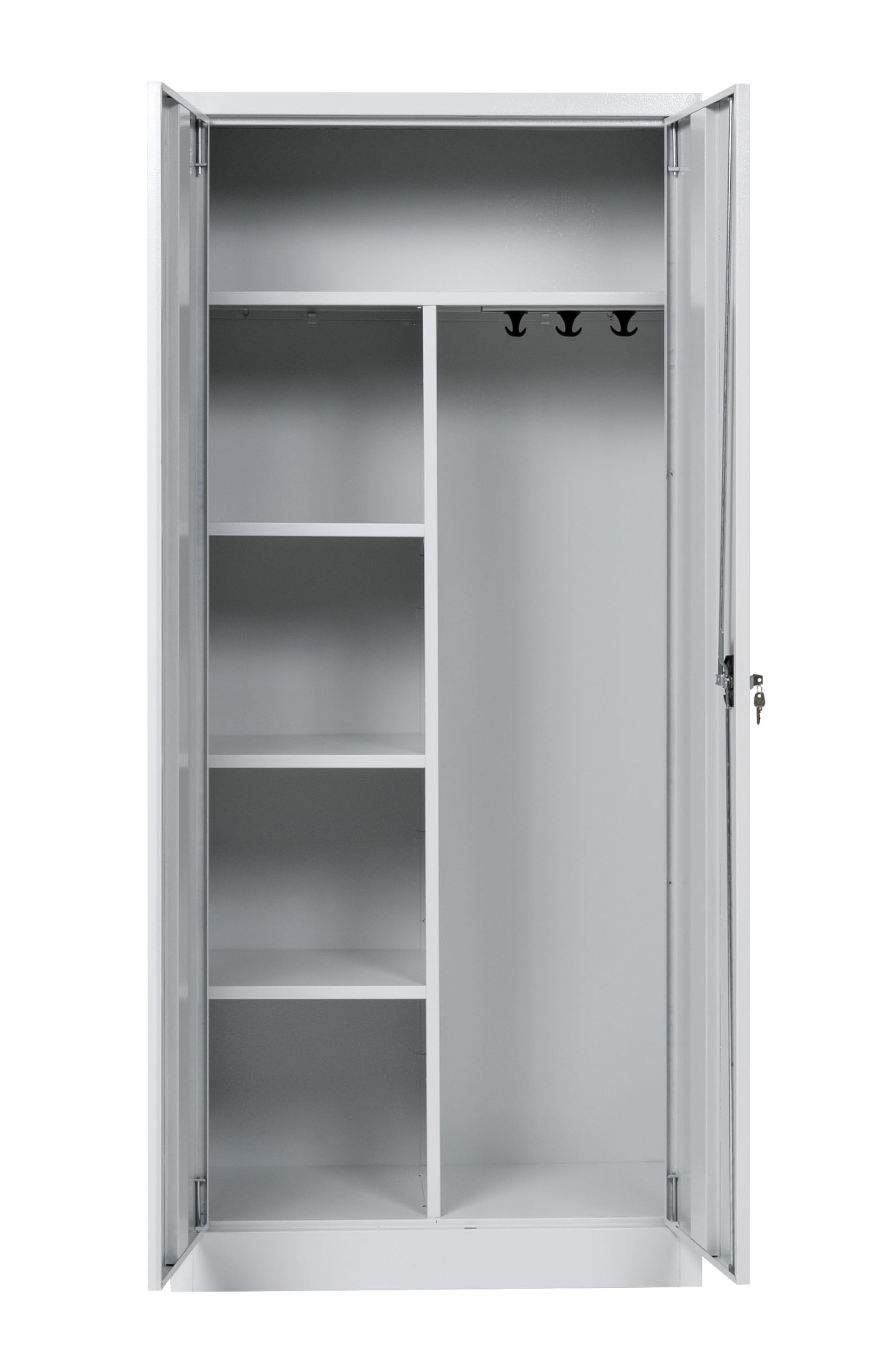 furni24 Metall Putzmittelschrank – Wäscheschrank aus Stahl mit Türen,Dreipunktverriegelung incl. 2 Schlüsseln, Garderobenstange, großen Fächern, Hutablage, fertig montiert - Grau, XXL 80x180x40cm