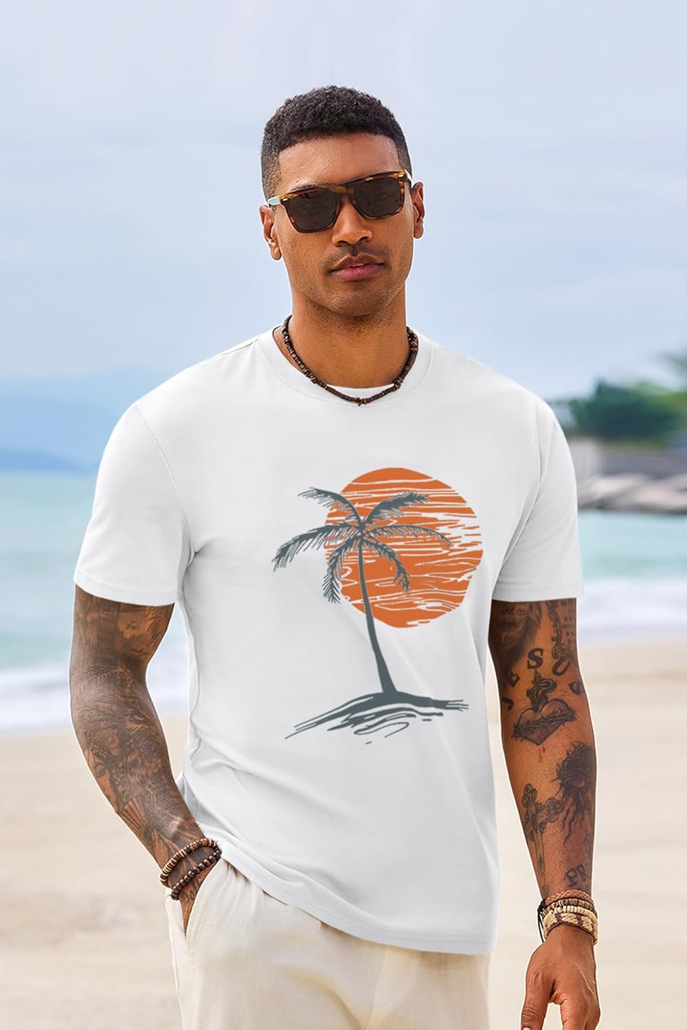 Runcati Mens Short Sleeve T-Shirts Crew Neck Casual Shirt Summer Beach Palm Tree Vintage Hawaiian Tees - Image 4