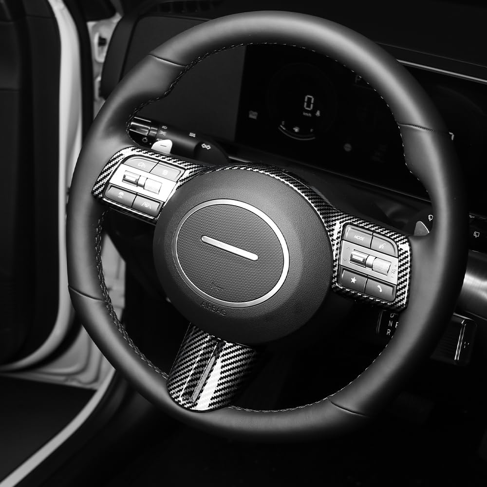 Steering Wheel Button Frame Cover Compatible with Hyundai Kona 2024-2026 Sonata 2025, Easy Installation Car Interior Trim, Stylish Accessories-Carbon