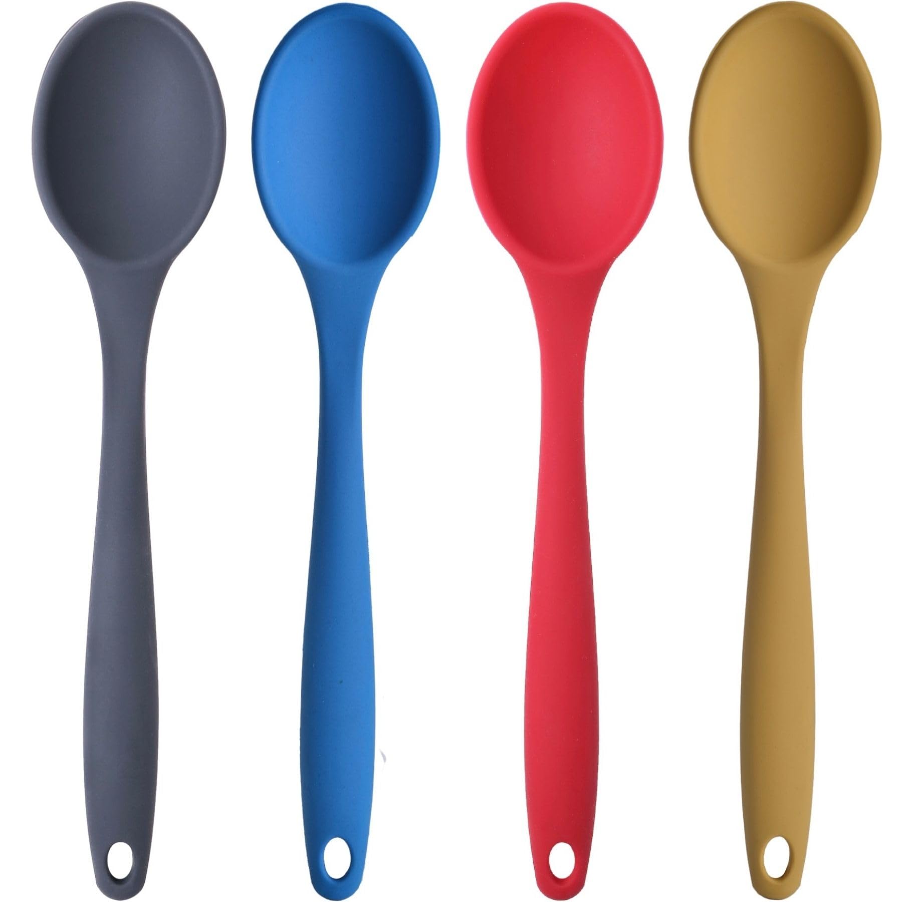 Silikon Büyük Boy Kaşık Seti, Yanmaz Yapışmaz, Çok Renkli - Mavi, Sarı, Kırmızı, Antrasit - 27 CM, 4 Adet Set, BPA Free
