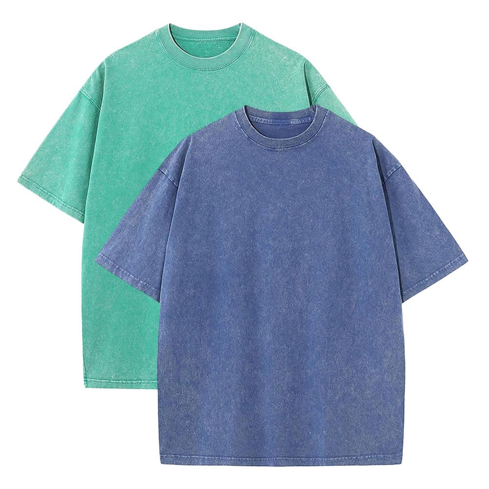 Botong Men's Green+Blue Pump Covers T-Shirts Workout T Shirts For Oversized Gym Loose Fit Tshirt Vintage Heavyweight Tee 5XL