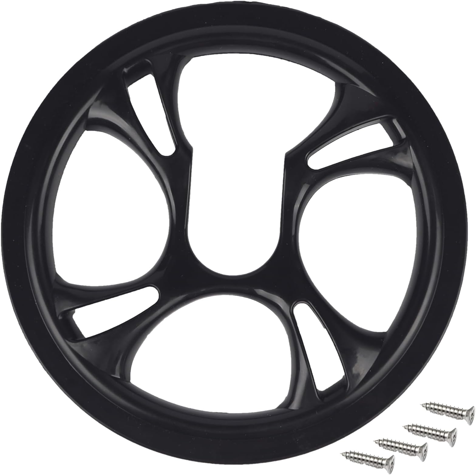 48Teeth 4-Bolt Bicycle Chain Guard, PC Plastic Bash Guard for Mountain Bike, Fits 4.72in Adjacent Hole Spacing, Prevents Grease & Protects Pants, Includes 4 Screws (Black)