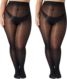Women's Shiny Pantyhose Plus Size 15D Sheer Tights High Waist Oil Shimmer Tights Ultra Silky 2 Pairs