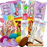 Filled Easter Baskets for Kids, 35 Count Treats Assortment, Prefilled Easter Basket Gift with Assorted Variety Candy Snacks and Chocolate Sampler Treats, Easster Gift Food Box Basket Present for Adults, Kids, College Students