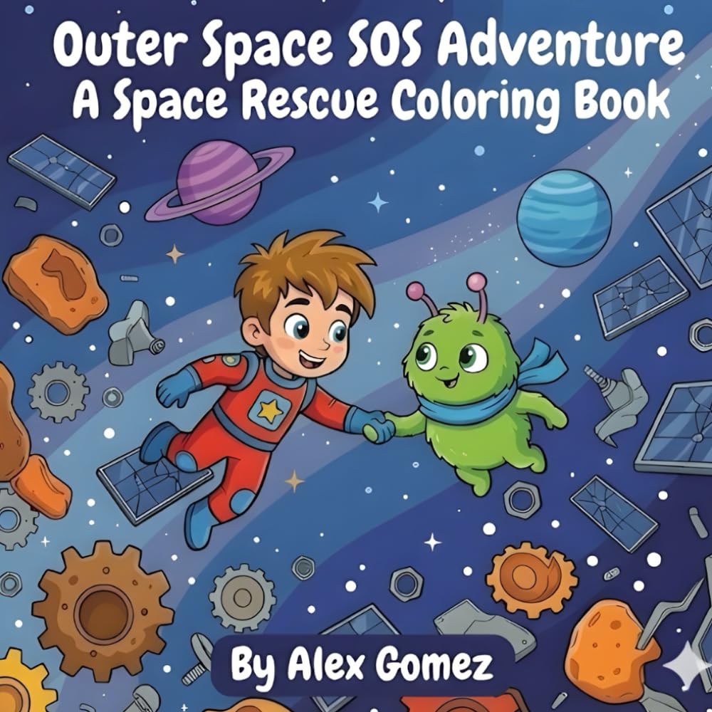 Outer Space SOS Adventure: Brave Boy and Cute Alien Friends Kids Coloring Adventure