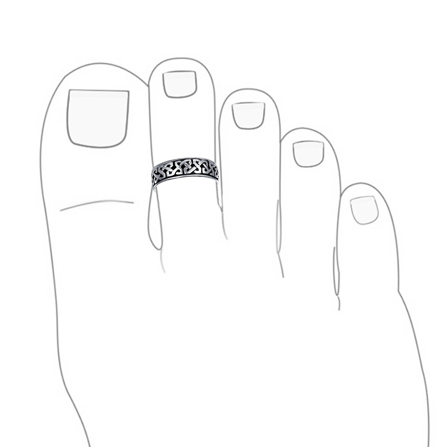 Set di Due Anelli da Mignolo o Dito del Piede con Nodo Celtico Triquetra Cerchio per Donne e Adolescenti in Argento Sterling .925 Ossidato Regolabile Personalizzabile