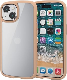エレコム iPhone15 ケース TOUGH SLIM LITE 耐衝撃 衝撃吸収 薄型 軽量 ストラップシート付き ストラップホール付き [全周配置のエアークッションが衝撃を吸収] カフェオレ PM-A23ATSLFCBE