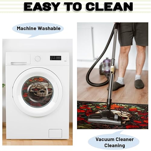 Miniatura 5 de QsirBC Maple Leaves Skull Gothic Absorbent Microfiber Kitchen Rugs Non Slip Floor Mat Cushioned 39"x20" Anti-Fatigue Kitchen Rug Standing Mat