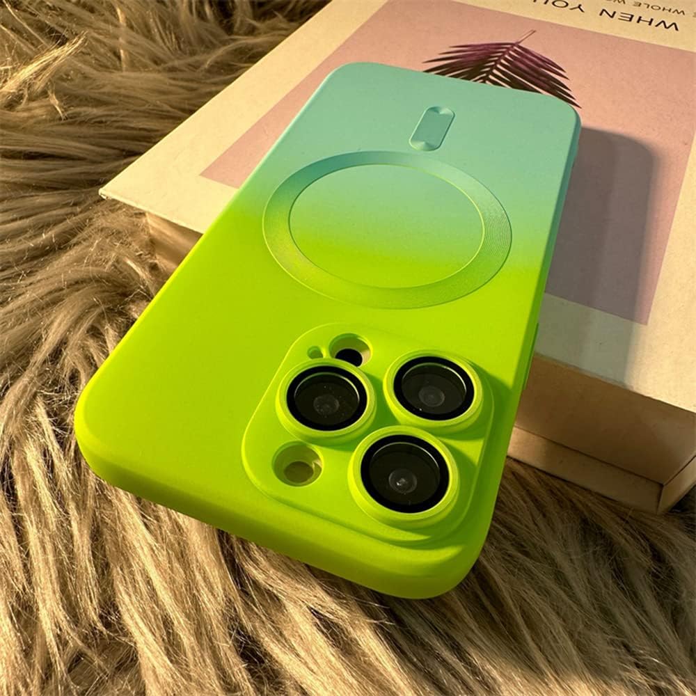 OwnestCompatible for iPhone 13 Pro Max Case with Magnetic Fitting for Magsafe Case Luxury Cute Soft Liquid Silicone Shockproof Full Camera Protector Cover Phone Case-Fluorescent Green