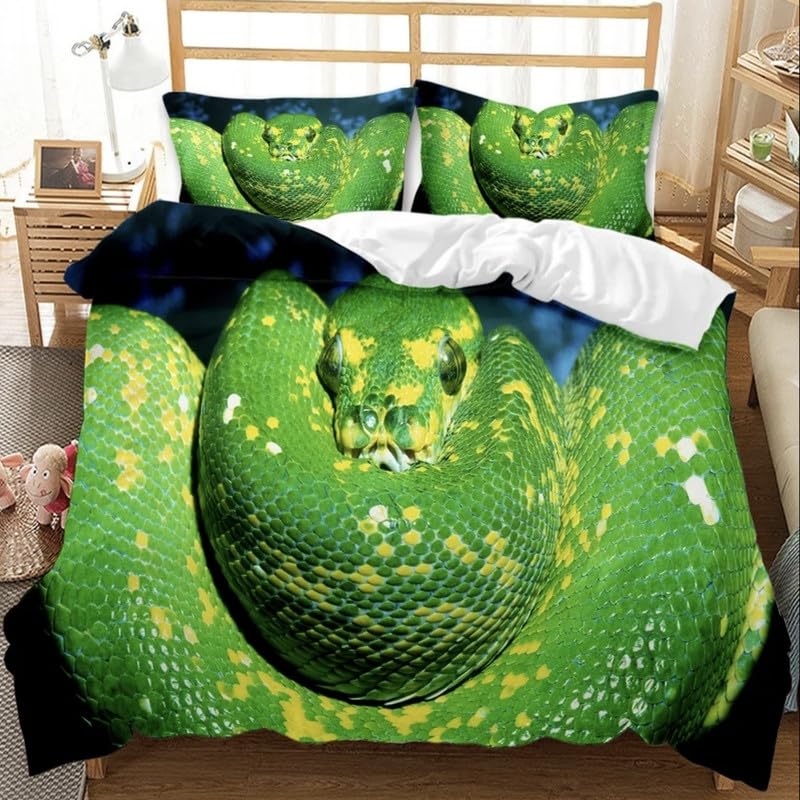 Housse de couette 140x200 serpent vert en microfibre avec 2 taies d'oreiller