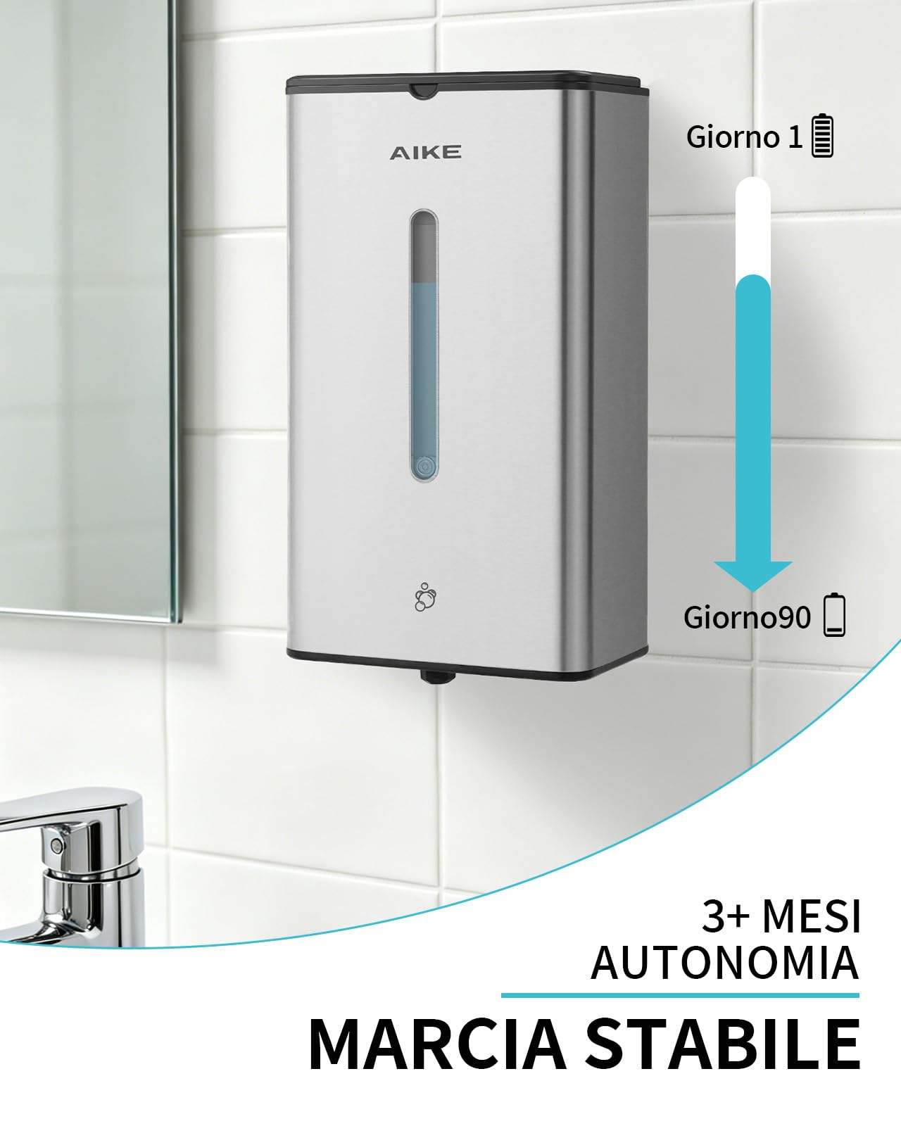 AIKE Dispenser Sapone Schiuma Automatico, A Parete Per Uso Commerciale, 1000ML Acciaio Inossidabile Per Sapone Mani Schiumogeno, AK1207FA