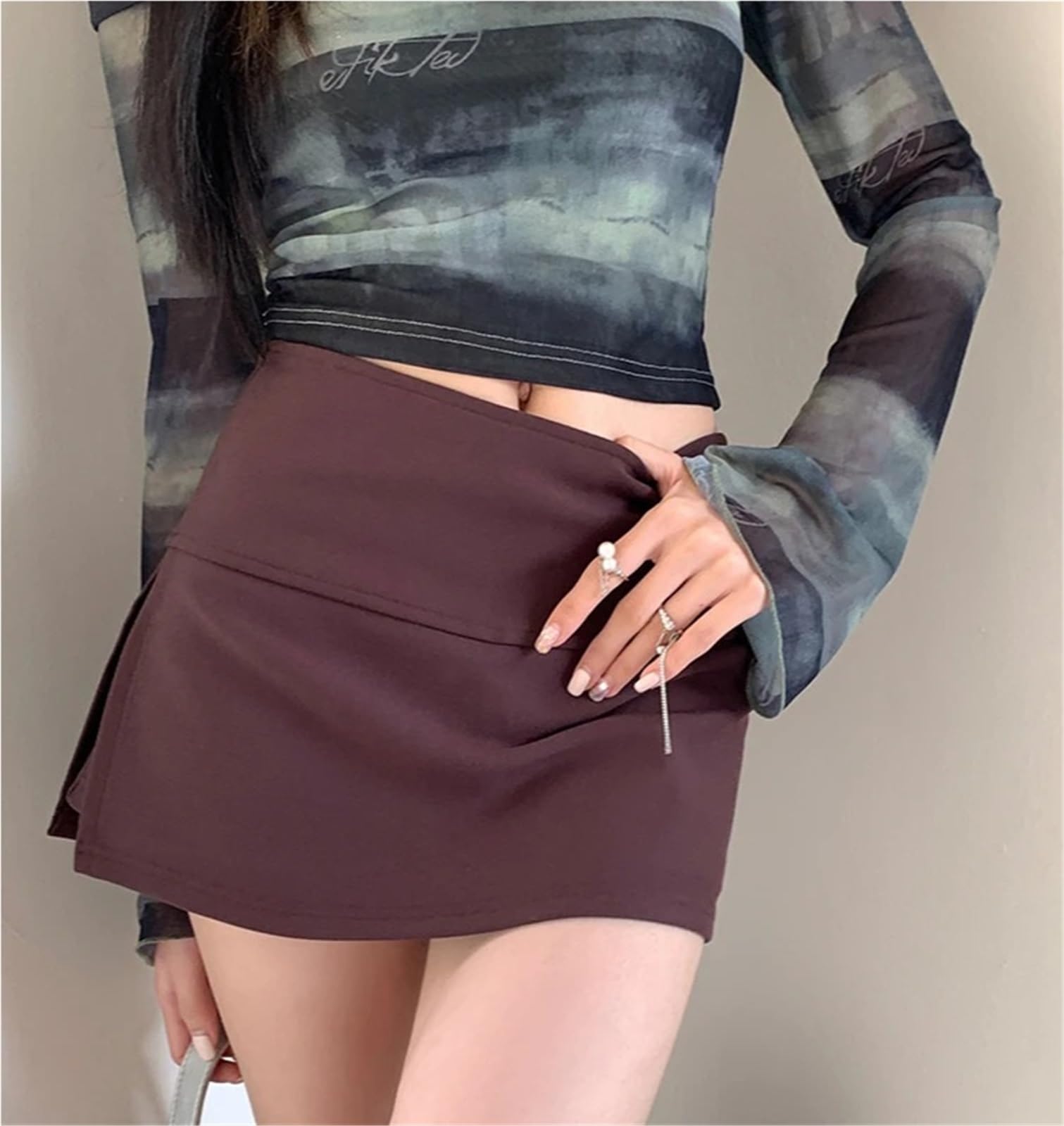 A-Linien-Minirock aus Polyester for Damen | Mehrfarbig, mehrere Größen, Yoga, Fitnessstudio, Laufen, Tennis: seitlicher Schlitz, niedrige Taille, A-Linie