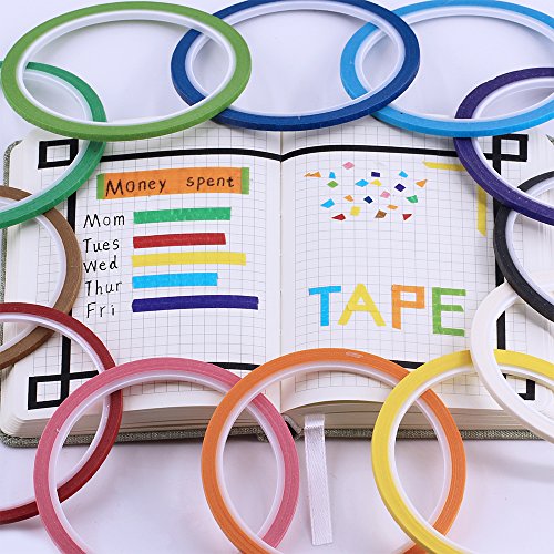 Supla 12 Colors 12 Rolls Whiteboard Gridding Tape Grid Marking Tapes 1/8"Wide X 42' Long Per Roll, Colored Masking Tape Adhesive Chart Tapes Artist Tape #TOP4