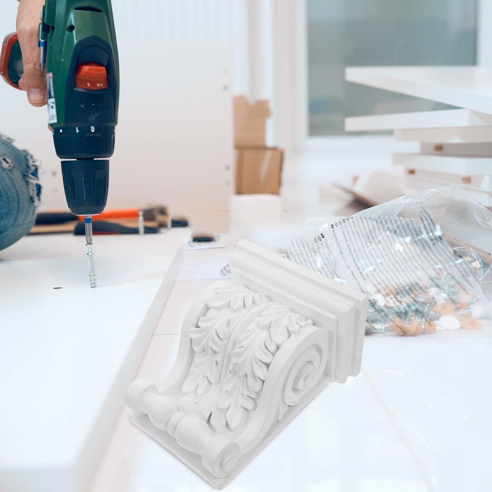 Pu Deckenbalkenkonsole Verschleißfest und Klebbar Weiß Europäische Elegantes Design Dekorative Balkendekoration im Landhausstil für Schlafzimmer und Esszimmer