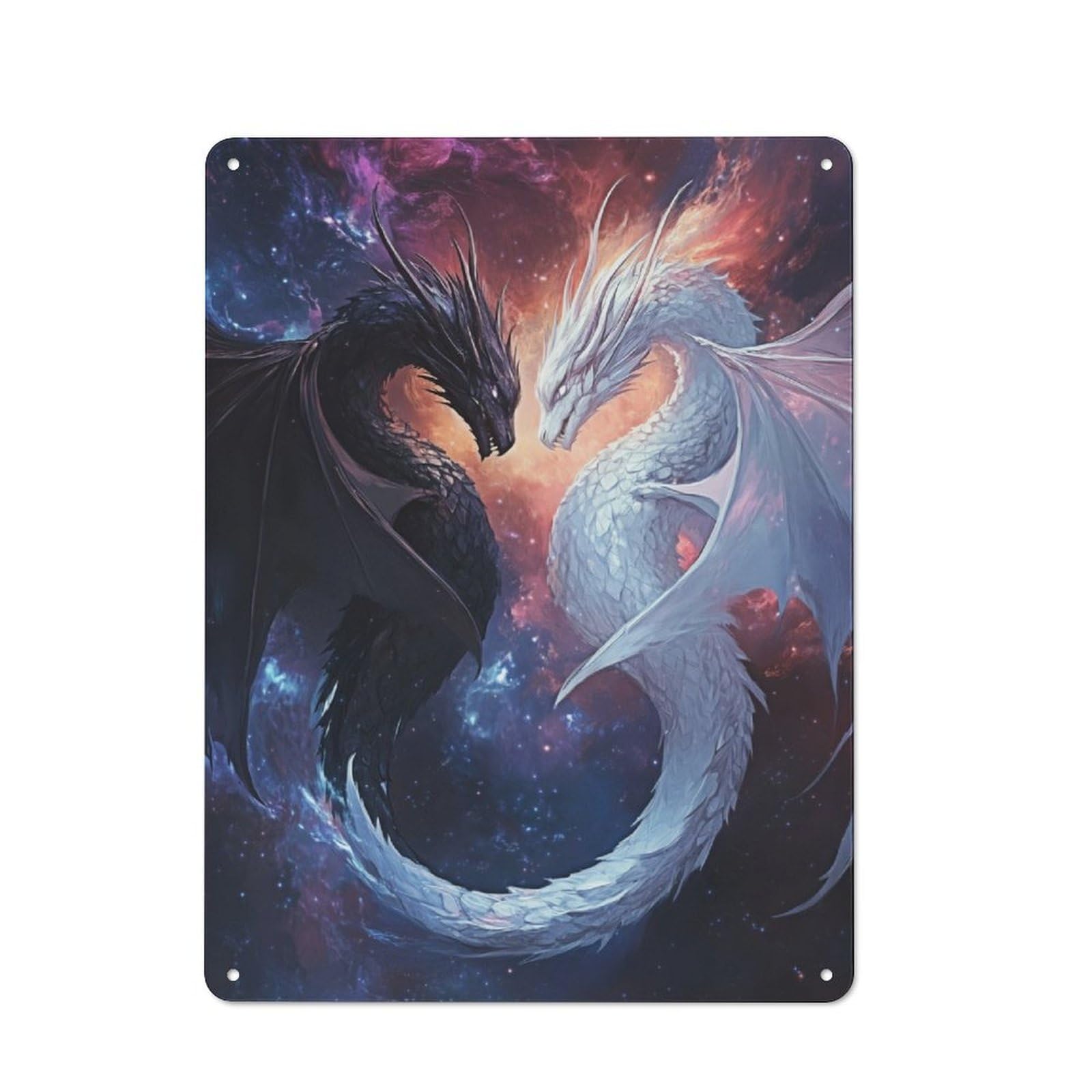 Junmoney Black And White Dragons Retro Metal Wall Sign 40X30cm For Man Cave Or Games Room, For Man Cave Decor Fans Refreshing A Room In Autumn