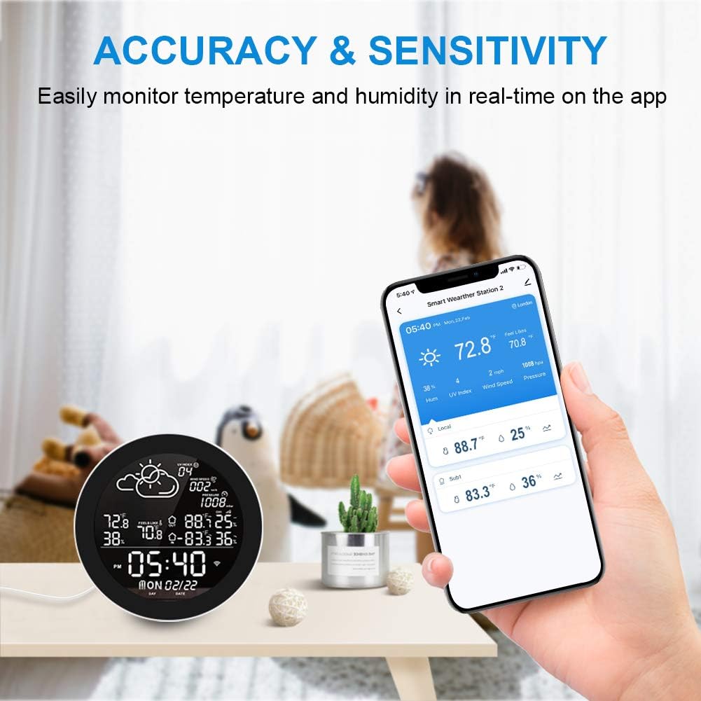 Up To 50% OFF Delicacy WiFi Smart Weather Stations,Wireless Indoor Outdoor Digital Thermometer Hygrometer with Remote Sensor, Temperature Humidity Monitor and Alerts & Data Storage for Home, Greenhouse, Cellar