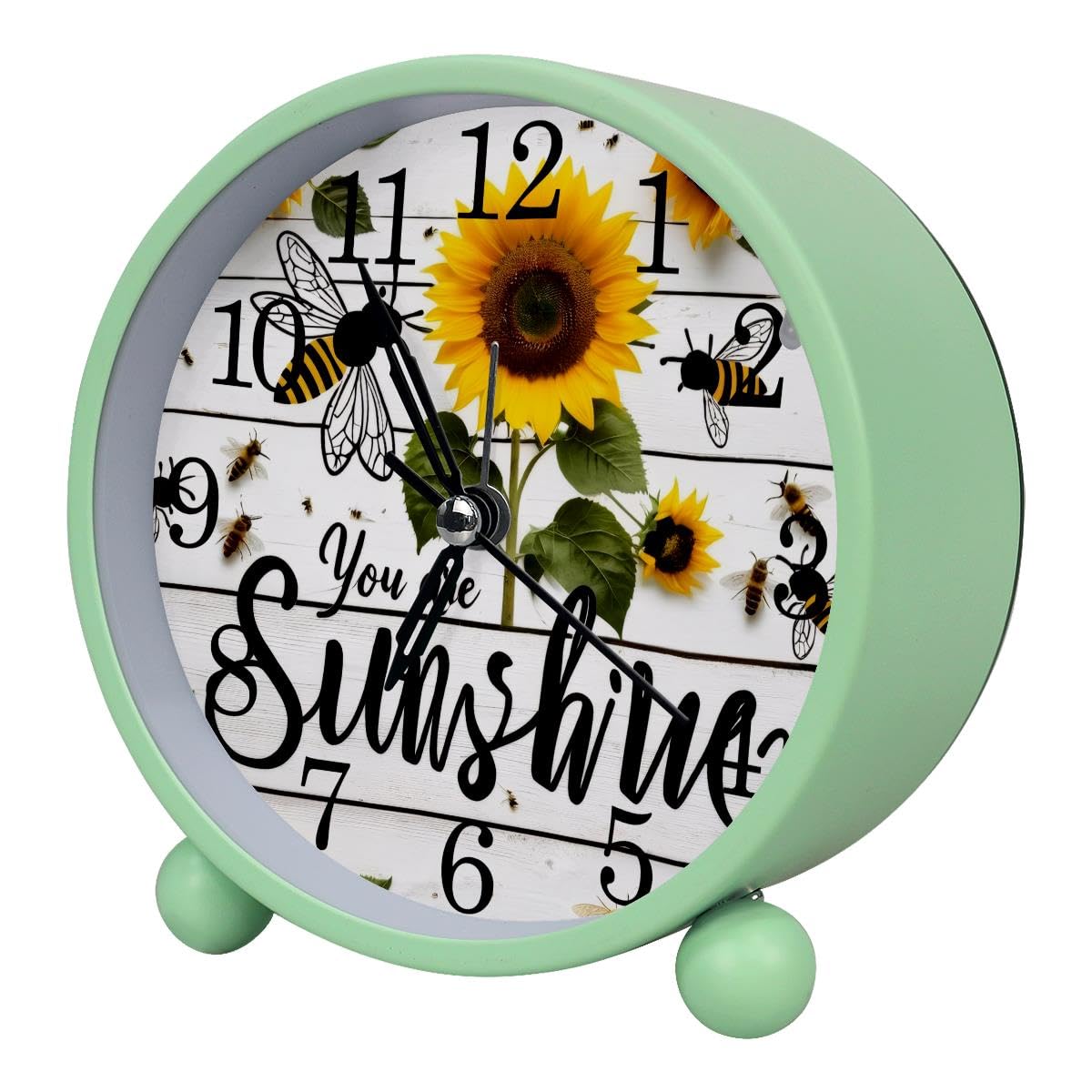 Alarm Clock Sunflowers Sunshine, Silent Non-Ticking with Night Light