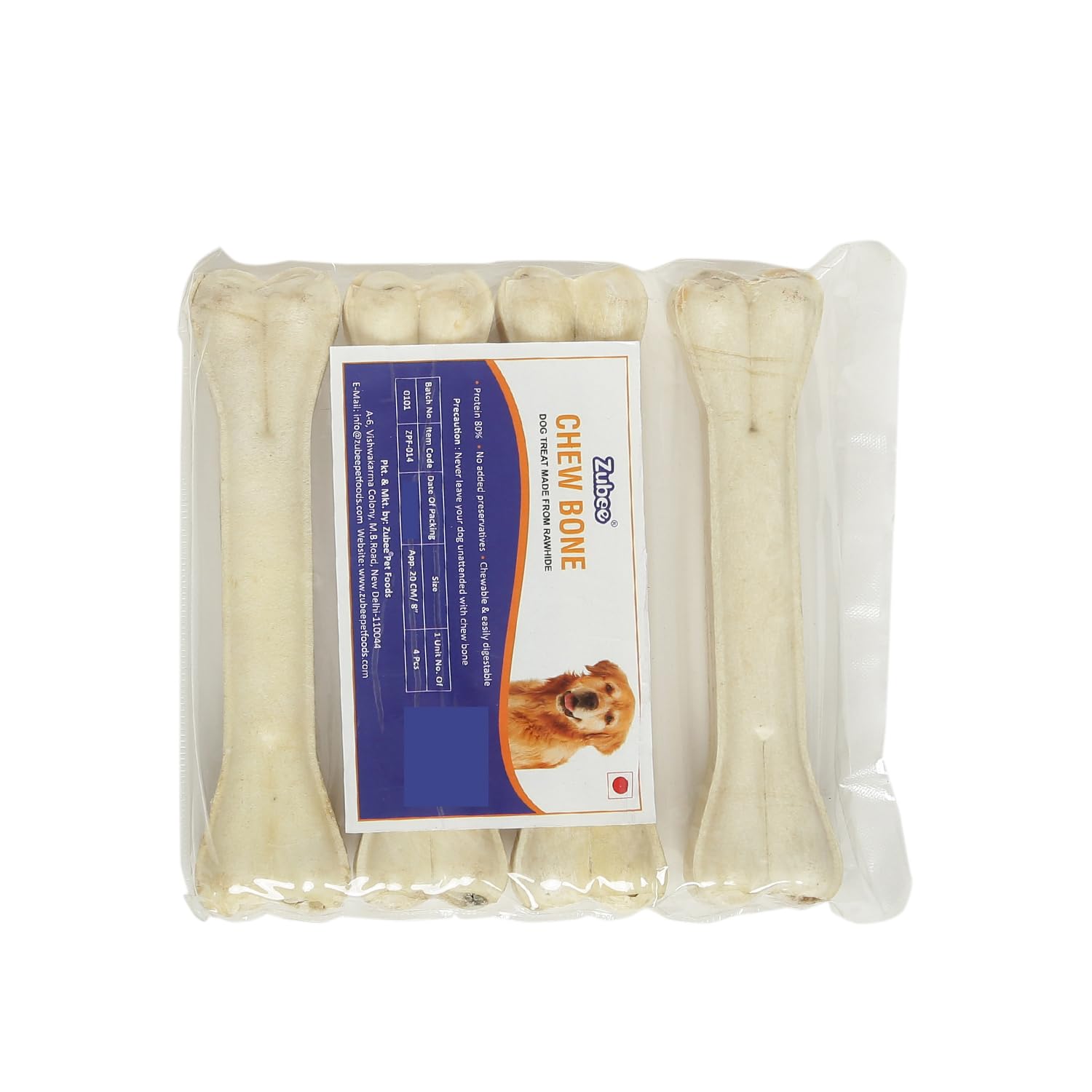 Zubee Dog Chew Rawhide Pressed Calcium Bones of 8 Inches - Healthy Treats for Young & Adult Dogs - Tongue & Teeth Cleaner for Dogs - Pack of 4 Bones (800 Grams) (B0CB65KFFG) Amazon Price History, Amazon Price Tracker