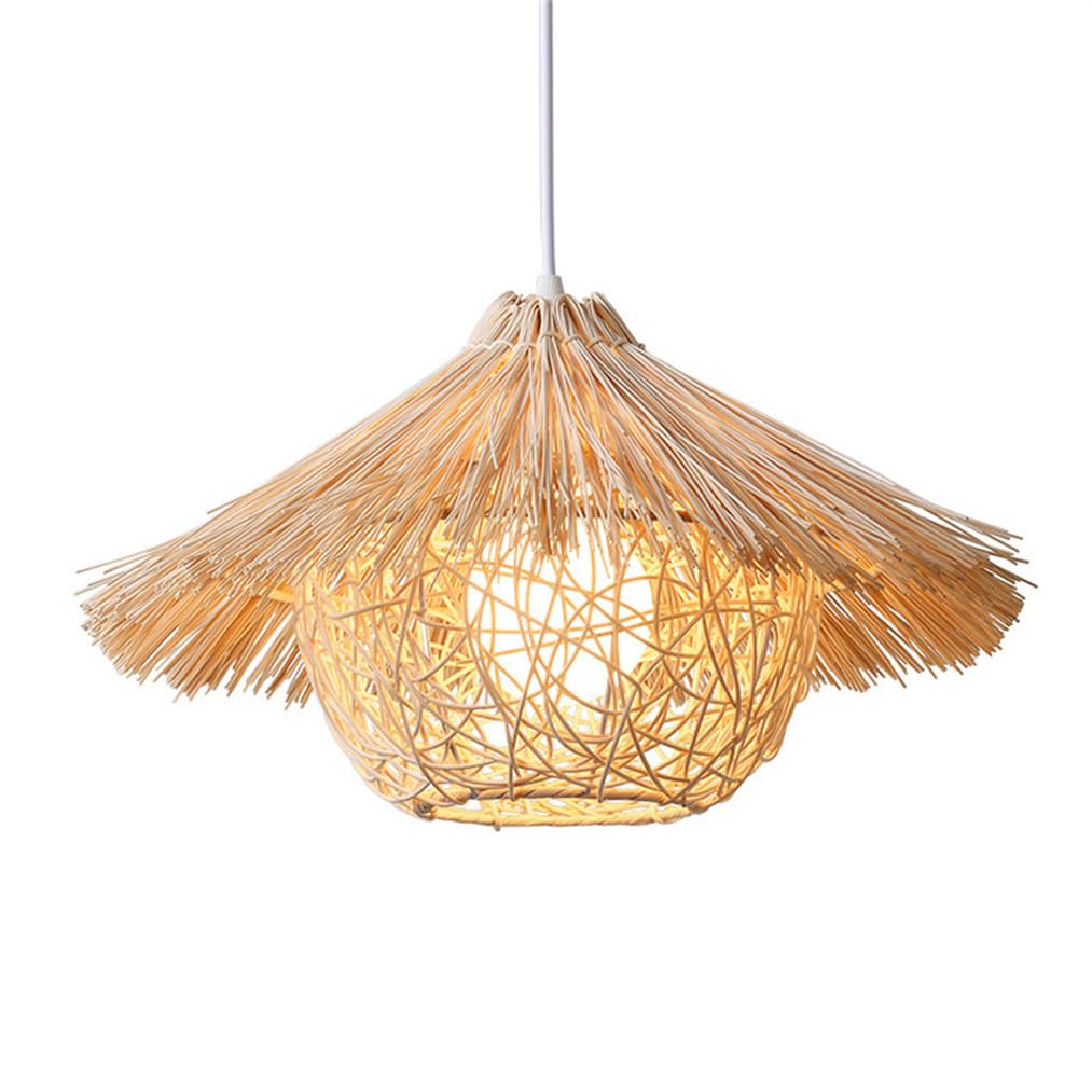 LYMSXAZOU 1-Piece Woven Rattan Chandelier Set Coastal Wicker Lighting Fixtures Hanging Lamp Beige Lampshade for Living Room and Dining Southeast Asian Style Country Pendant Lights