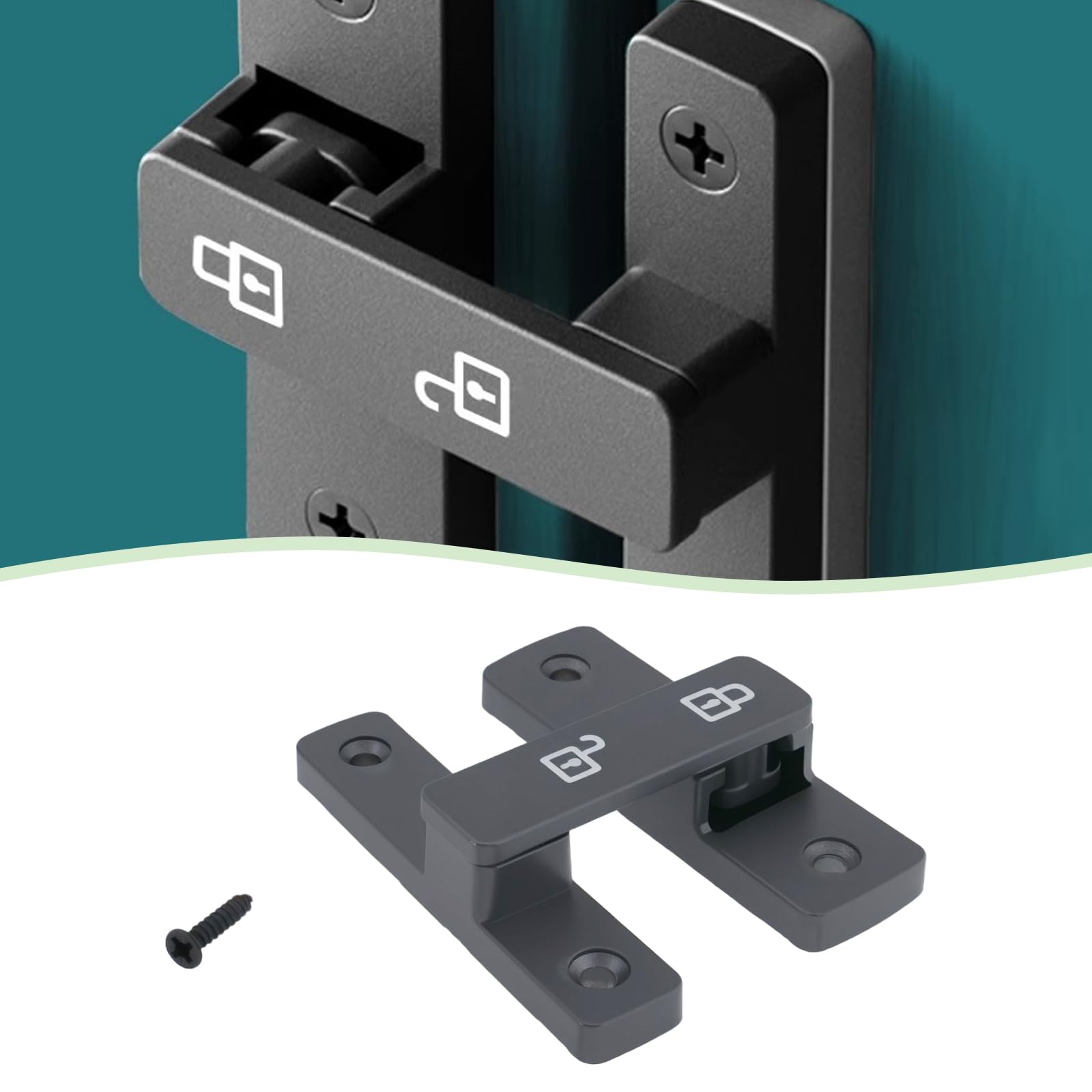 EMSea Grey Luminous Barn Door Lock 180 Degrees Surface Mounted Sliding Lock for Wooden Metal Aluminum Door 84x63x18mm - Image 2