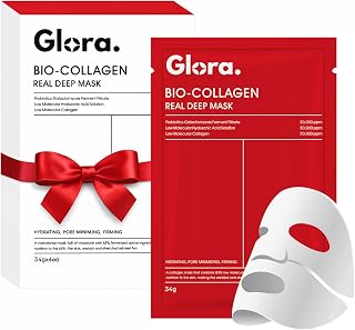 GLORA Bio-Collagen Real Repair Overnight Mask – Hydrating Korean Sheet Mask with Niacinamide & Collagen – Firming, Brightening & Smoothing Skincare – 4 Masks