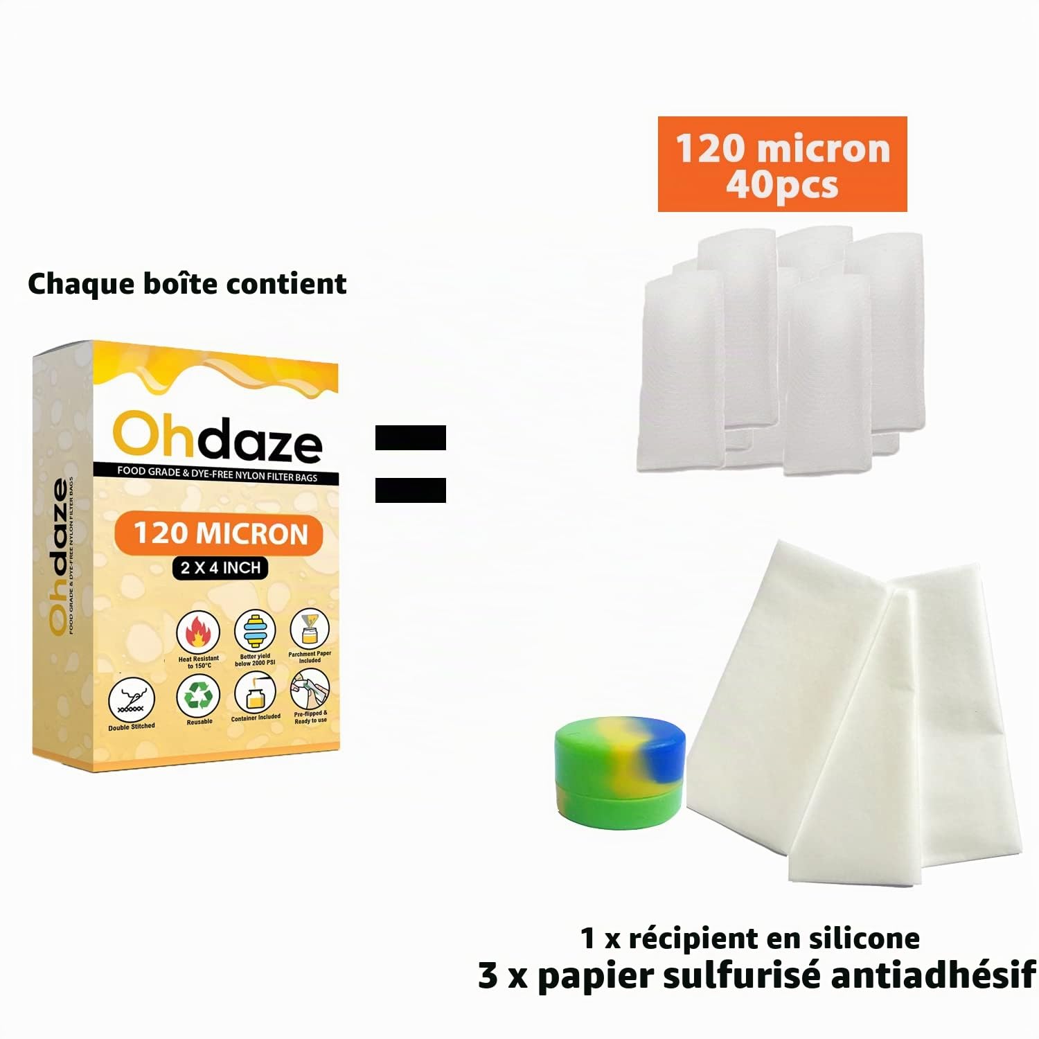 Colophane 5,1 x 10,2 cm, Lot de 40 sacs de presse 120 microns, 3 papiers parchemins, 1 récipient cire, sacs nylon double couture